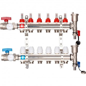 Коллектор регулируемый с расходомерами GAPPO G421.6 6-вых. x1"x3/4"