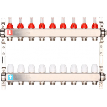 Коллектор регулируемый с расходомерами GAPPO G424.9 9-вых. x1"x3/4"