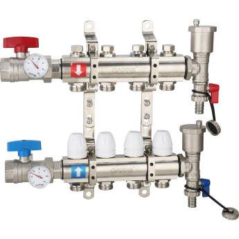 Коллектор регулируемый с запорными клапанами GAPPO G425.5 5-вых.x1"x3/4"