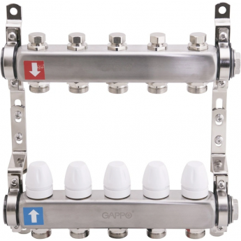 Коллектор регулируемый с запорными клапанами GAPPO G428.5 5-вых.x1"x3/4"