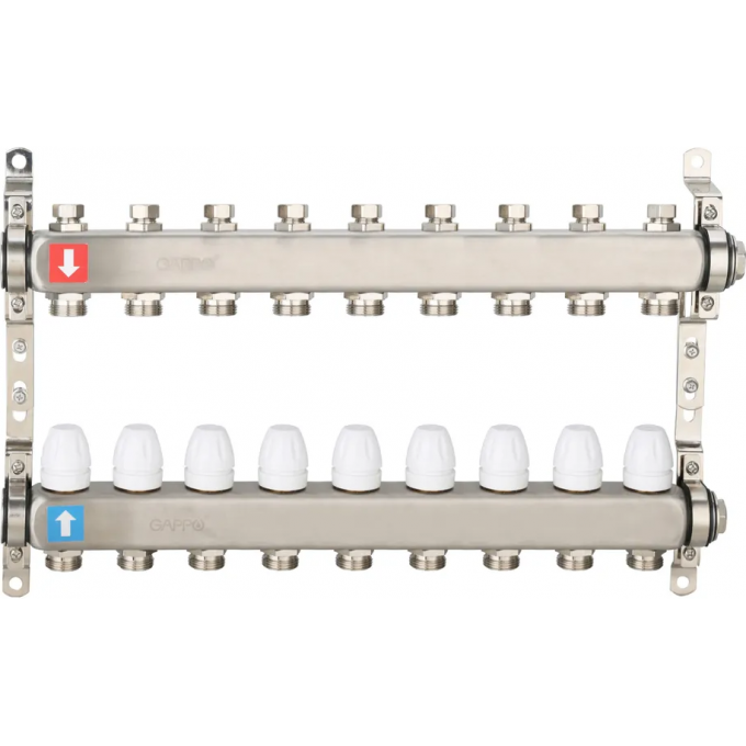 Коллектор регулируемый с запорными клапанами GAPPO 9-вых.x1"x3/4" G428.9